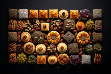 Turkish sweets on a decorative plate on a dark background