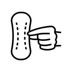 Sanitary menstrual pad line icon. Intimate hygiene napkin in hand, outline vector icon. Linear style sign for mobile concept and web design. Symbol, logo illustration. Vector graphics