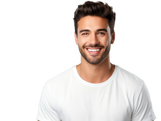 Young man with beautiful smile . Teeth whitening isolated on transparent background