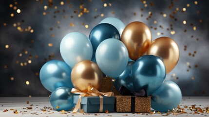 Holiday celebration background with blue and golden balloons, generative ai - 686725802