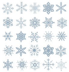 Collection of snowflakes isolated on b background. Nice element for Christmas banners, cards. Set of organic and geometric snowflakes.