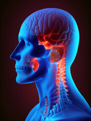 Graphic scan of human body, head and brain or internal organ anatomy. Generative AI