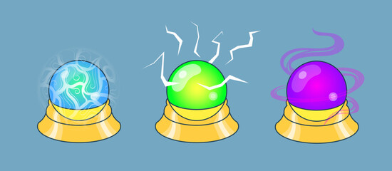 Fototapeta premium Set of magic balls. Crystal of predictions. Flat vector illustration.
