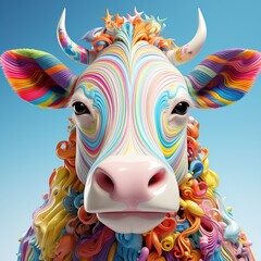 illustration of cow head in rainbow colors