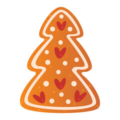 Gingerbread cookies. Stickers set. Winter homemade sweets in shape xmas tree and heart. Cartoon Vector illustration.