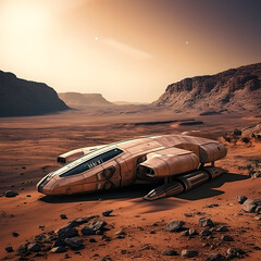 Fototapeta na wymiar Spaceship on Mars, hyper realistic photo