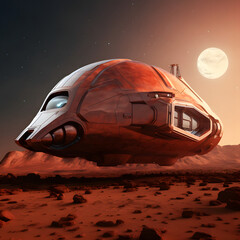 Spaceship on Mars, hyper realistic photo