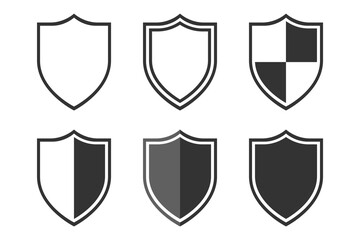 Shields graphic icon set. Shields collection isolated signs on white background. Protection symbols. Vector illustration
