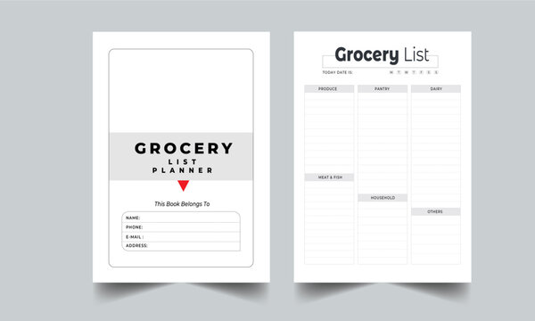Grocery list planner design collection set, Grocery List Planner design with cover page design layout