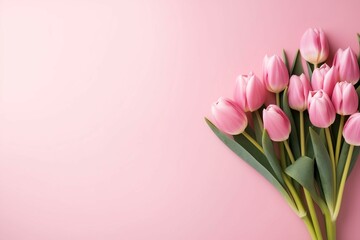 tulips on pink background, minimalism, space for text,