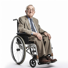 pensioner, old man, wheelchair user, white background