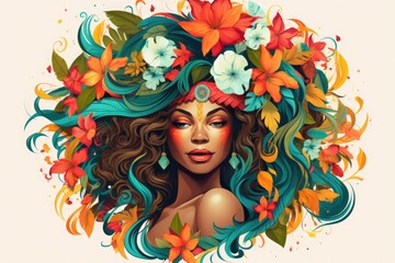 Woman’s head with a colorful floral headdress