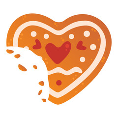 Gingerbread cookies heart. Stickers set. Winter homemade sweets in shape heart. Cartoon Vector illustration.