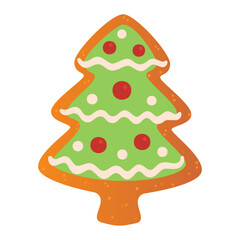 Gingerbread cookies. Stickers set. Winter homemade sweets in shape xmas tree and heart. Cartoon Vector illustration.
