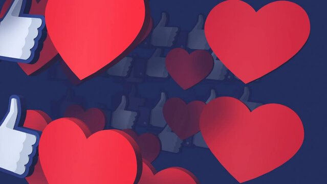 4K Flying likes and hearts icons social media background for digital content creators