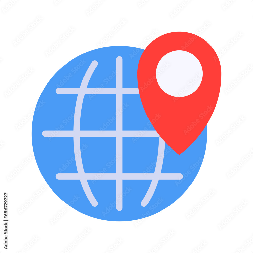 Poster globe web icon and location pin. planet earth icon with pointer pin. vector illustration on white ba