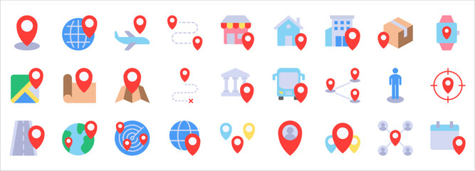 Location icon set. map pin, gps, navigation and address icons. vector illustration on white background