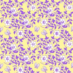 Seamless floral pattern with violet, white and yellow colour themes 