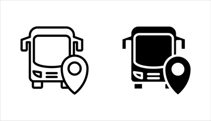 Bus with map pointer graphic icon.  Bus tour transport symbol. vector illustration on white background