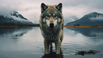 Wolf in a lake