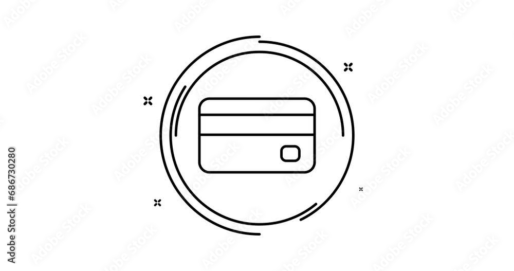 Poster credit card animated outline icon with alpha channel. credit card rotation appearance 4k video anima