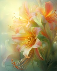 flying exclusive flowers against the background of the summer sky, bottom view.