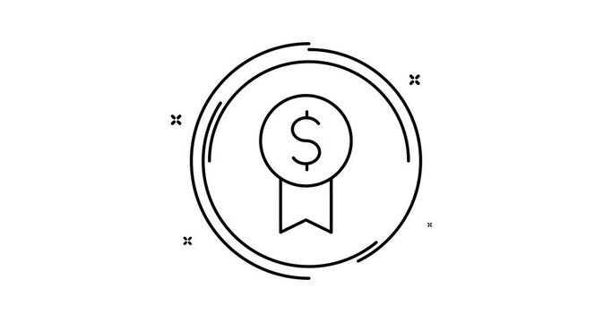 dollar medal animated outline icon with alpha channel. dollar medal rotation appearance 4k video animation for web, mobile and ui design