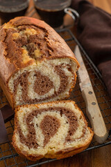 Moist chocolate and vanilla loaf marble cake - 686731017