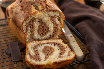 Moist chocolate and vanilla loaf marble cake - 686731066