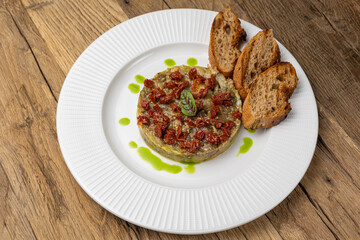 Fresh Tatar on a plate. Close-up