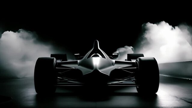 Tinted windows of a sleek black race car hide the driver from view as the engine roars to life. Speed drive concept. .