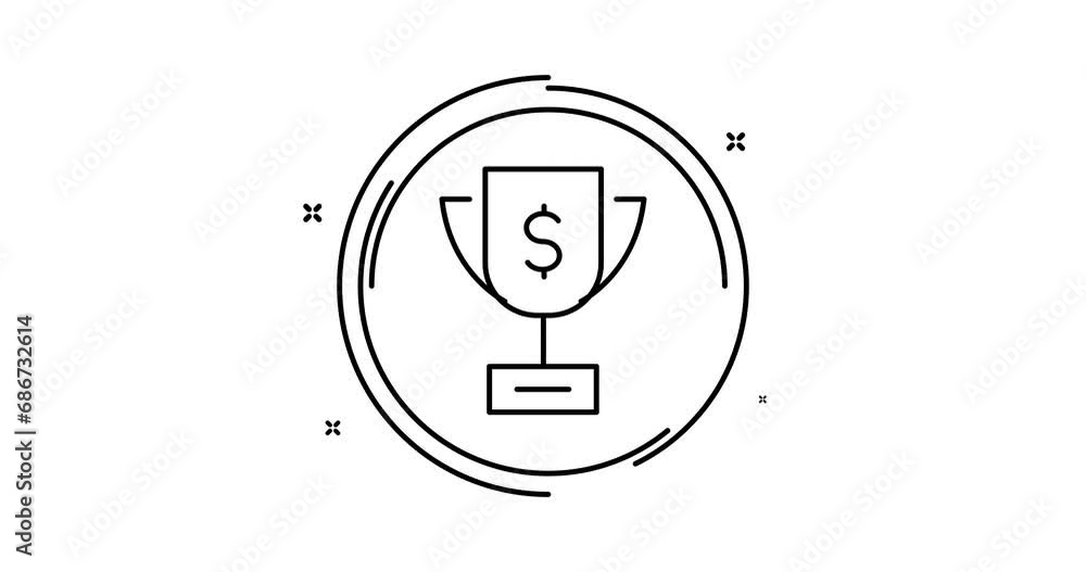 Poster winner cup with dollar animated outline icon with alpha channel. winner cup with dollar rotation app