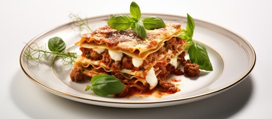 Classic lasagna. Lay flat. Top view, food concept