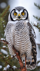 Northern Hawk Owl close up