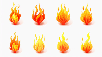 Intense 3D Fire Icons Set with Burning Red Hot Sparks - Fiery Concept Illustration for Dynamic Energy, Ignition, and Combustion Design Elements.