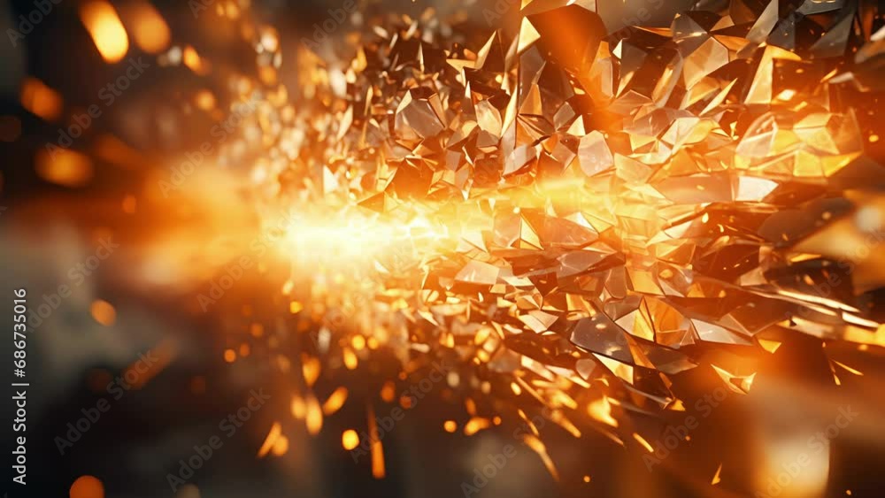 Poster closeup of the individual particles breaking down into smaller fragments before completely merging a