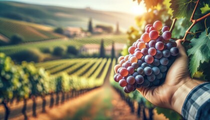 Handpicked Vineyard Grapes at Sunset in Tuscany - obrazy, fototapety, plakaty