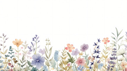 Fototapeta na wymiar Wildflower garden background with watercolor