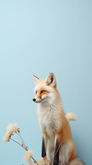 Obraz premium Ultra minimalism photography of a fox, pastel color phone background created with Generative Ai