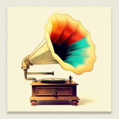 vintage antique gramophone on white background. concept musical instruments, music, retro