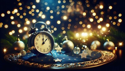 Festive Holiday Countdown Concept with Vintage Alarm Clock