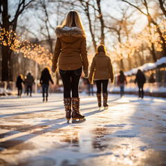 A group of people and children skating. Ai generativ.