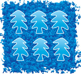 Silhouettes of Christmas trees on a blue winter background made of gradients. New Year Christmas. Vector graphics
