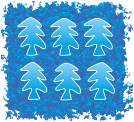 Silhouettes of Christmas trees on a blue winter background made of gradients. New Year Christmas. Pixel graphics