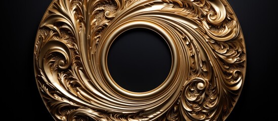 Gold color decorative wall mirror with carved motifs