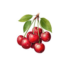 Obraz premium Juicy Watercolor Cherries: Fresh and Vibrant on white background
