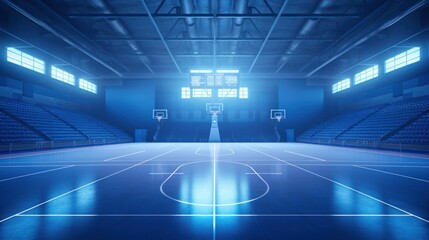 gym in blue tones for playing basketball or volleyball. concept sports, halls, futuristic