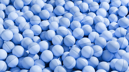 Wallpaper of a pile of blue color balls. Background image of marbles. 3d rendering