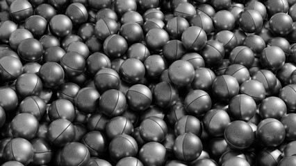 Wallpaper of a pile of dark steel balls. Background image of marbles. 3d rendering