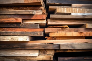 Array of wooden planks ready to be recycled into pallets for industrial use